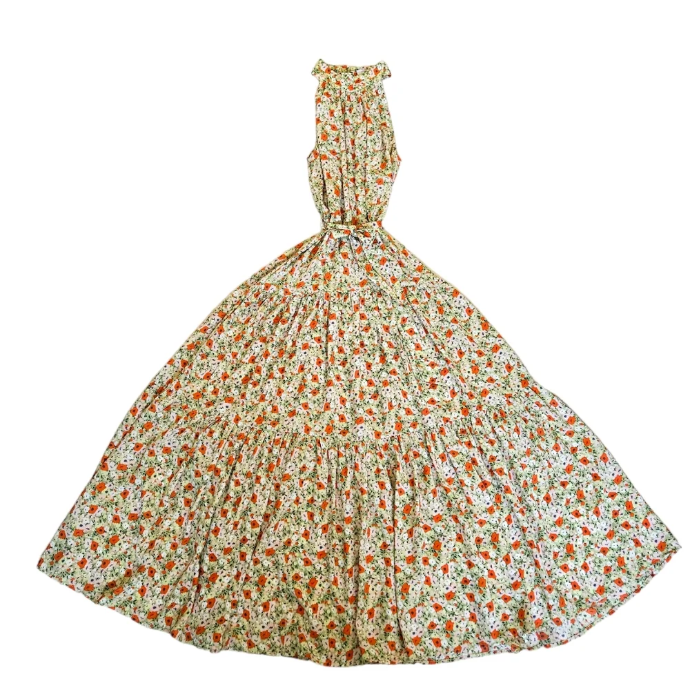 Thanne | Dress - Size 10  | Summer Halter Maxi Dress - Green & Orange Floral - Picture 3 of 9